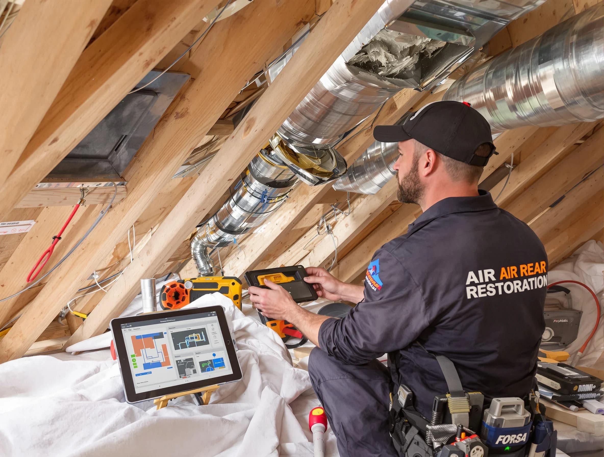 West Covina Air Duct Cleaning technician performing precise duct repair work in West Covina