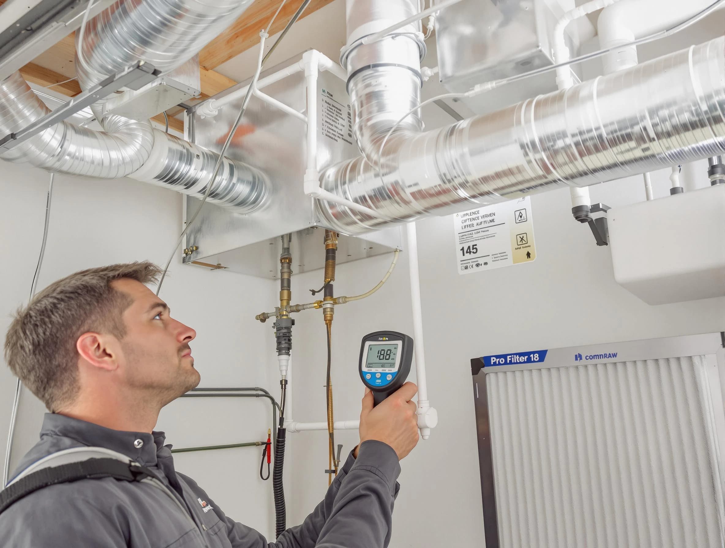 West Covina Air Duct Cleaning expert conducting detailed filter system inspection using diagnostic tools in West Covina