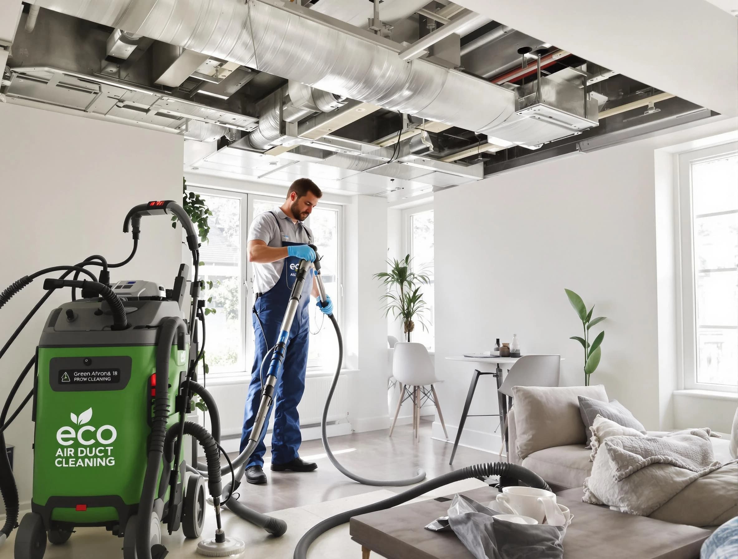 West Covina Air Duct Cleaning technician performing eco-friendly duct cleaning using sustainable methods in West Covina