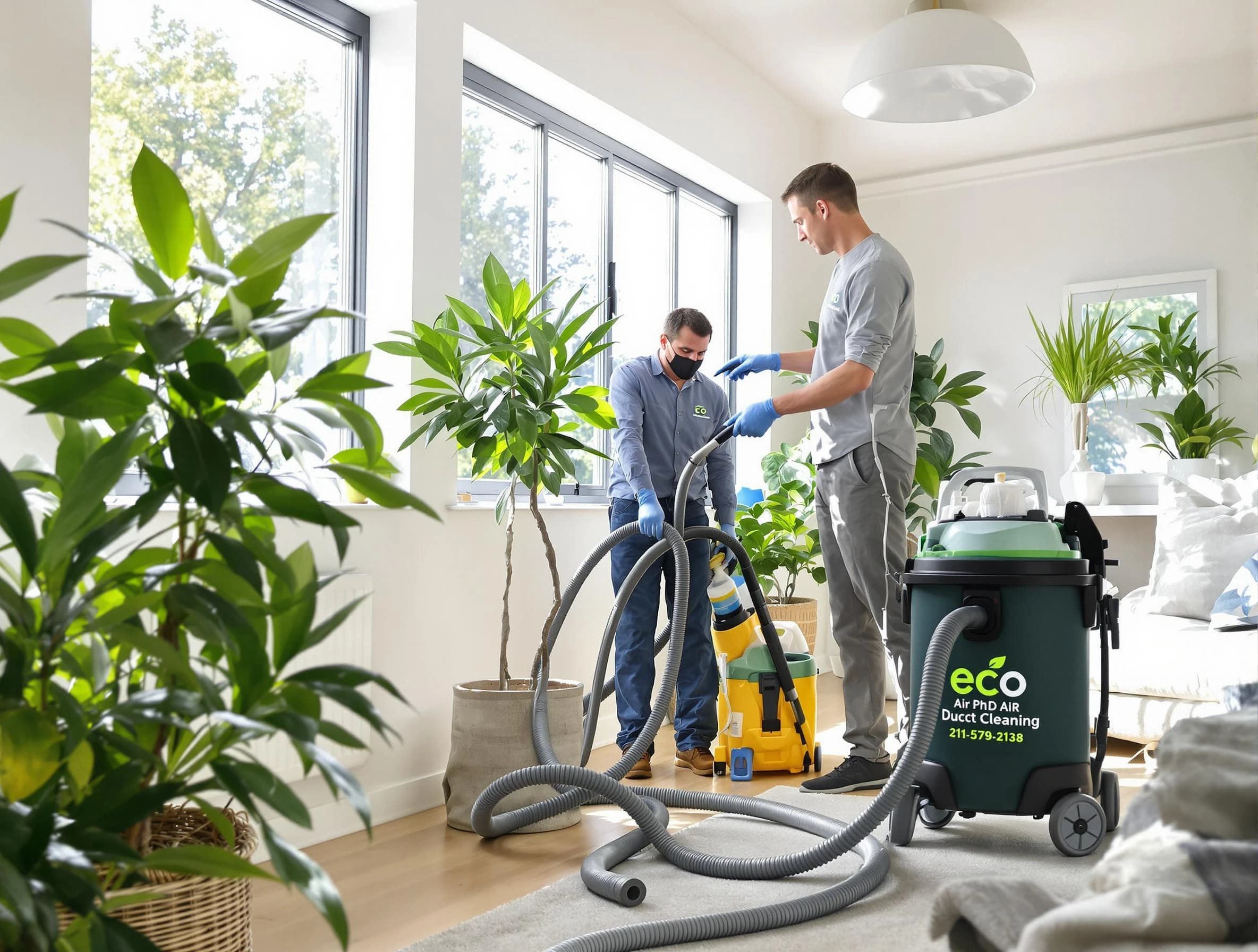 West Covina Air Duct Cleaning technician performing eco-friendly duct cleaning using sustainable methods in West Covina