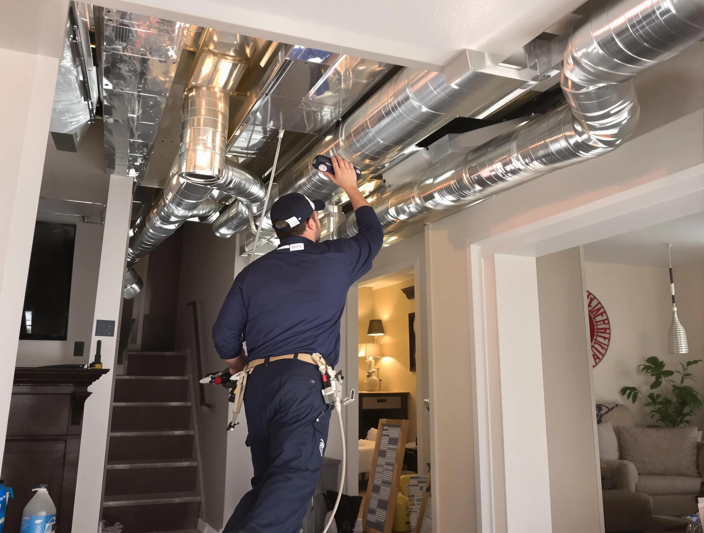 West Covina Air Duct Cleaning expert performing specialized duct cleaning in a mobile home in West Covina