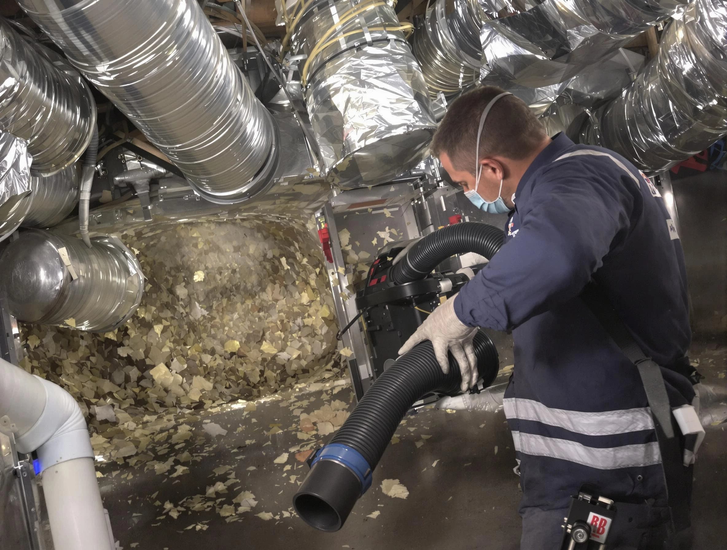 West Covina Air Duct Cleaning specialist operating negative pressure cleaning equipment for thorough duct maintenance in West Covina