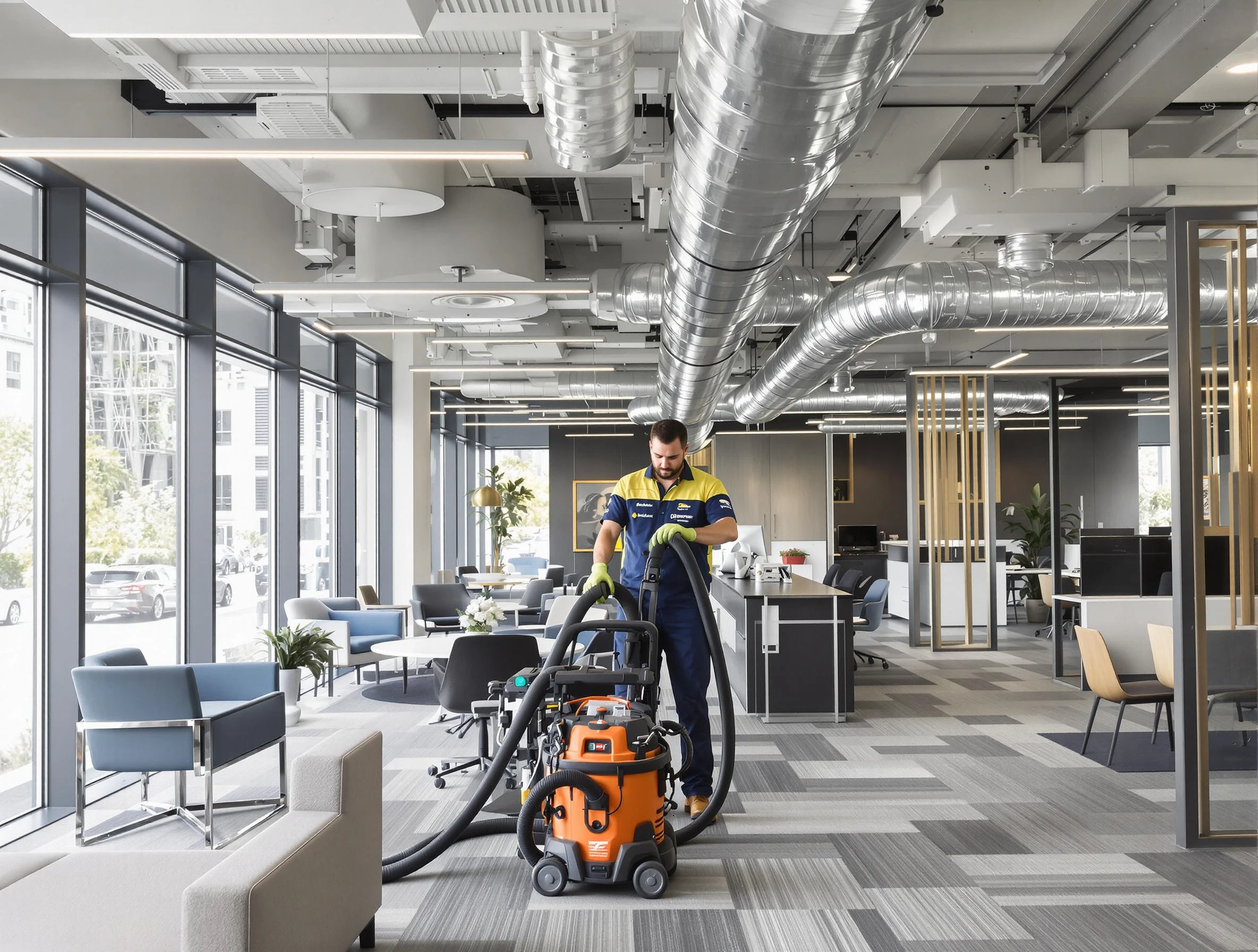 West Covina Air Duct Cleaning team performing thorough commercial duct cleaning at a West Covina business center